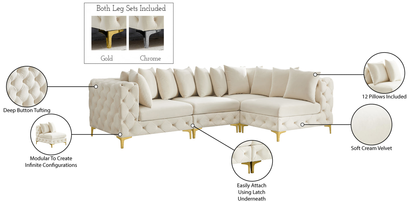 westmount cream velvet modular sectional sec4a