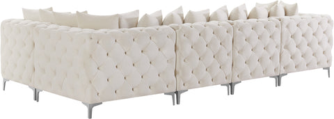 Monroe 139" Cream Velvet Upholstered Sectional, 5-Piece