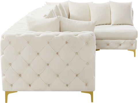 Monroe 139" Cream Velvet Upholstered Sectional, 5-Piece