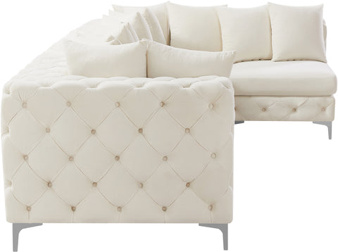 Monroe 139" Cream Velvet Upholstered Sectional, 5-Piece