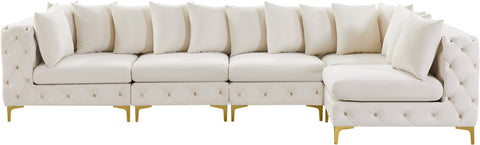 Monroe 139" Cream Velvet Upholstered Sectional, 5-Piece
