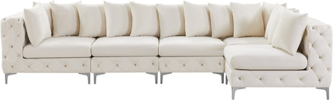 Monroe 139" Cream Velvet Upholstered Sectional, 5-Piece