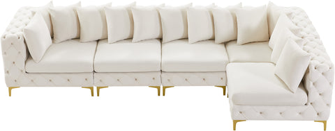 Monroe 139" Cream Velvet Upholstered Sectional, 5-Piece