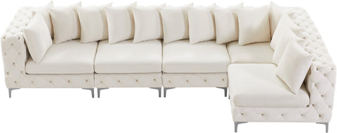 Monroe 139" Cream Velvet Upholstered Sectional, 5-Piece