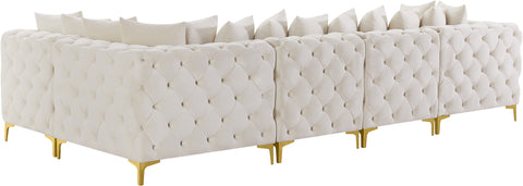 Monroe 139" Cream Velvet Upholstered Sectional, 5-Piece
