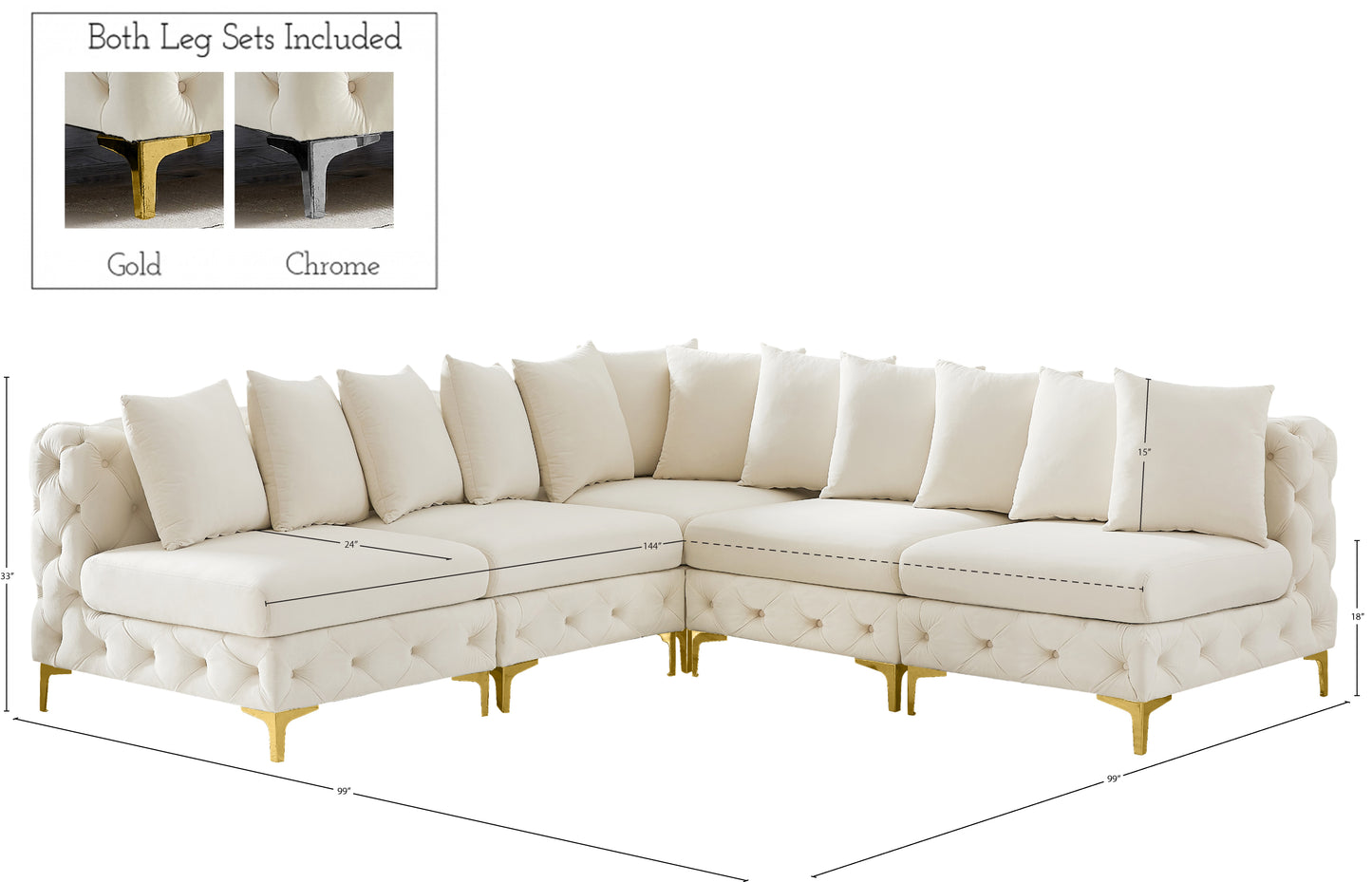 westmount cream velvet modular sectional sec5b