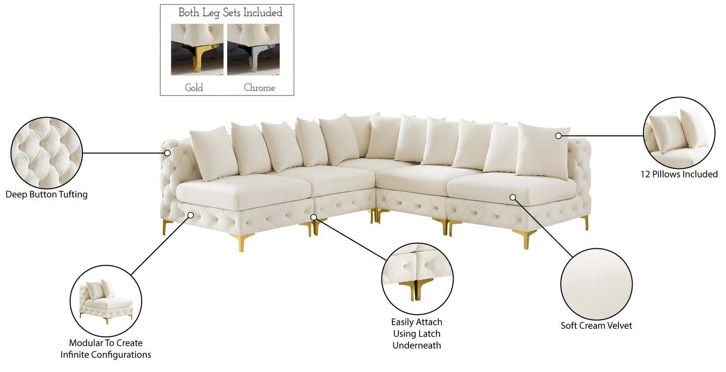 westmount cream velvet modular sectional sec5b