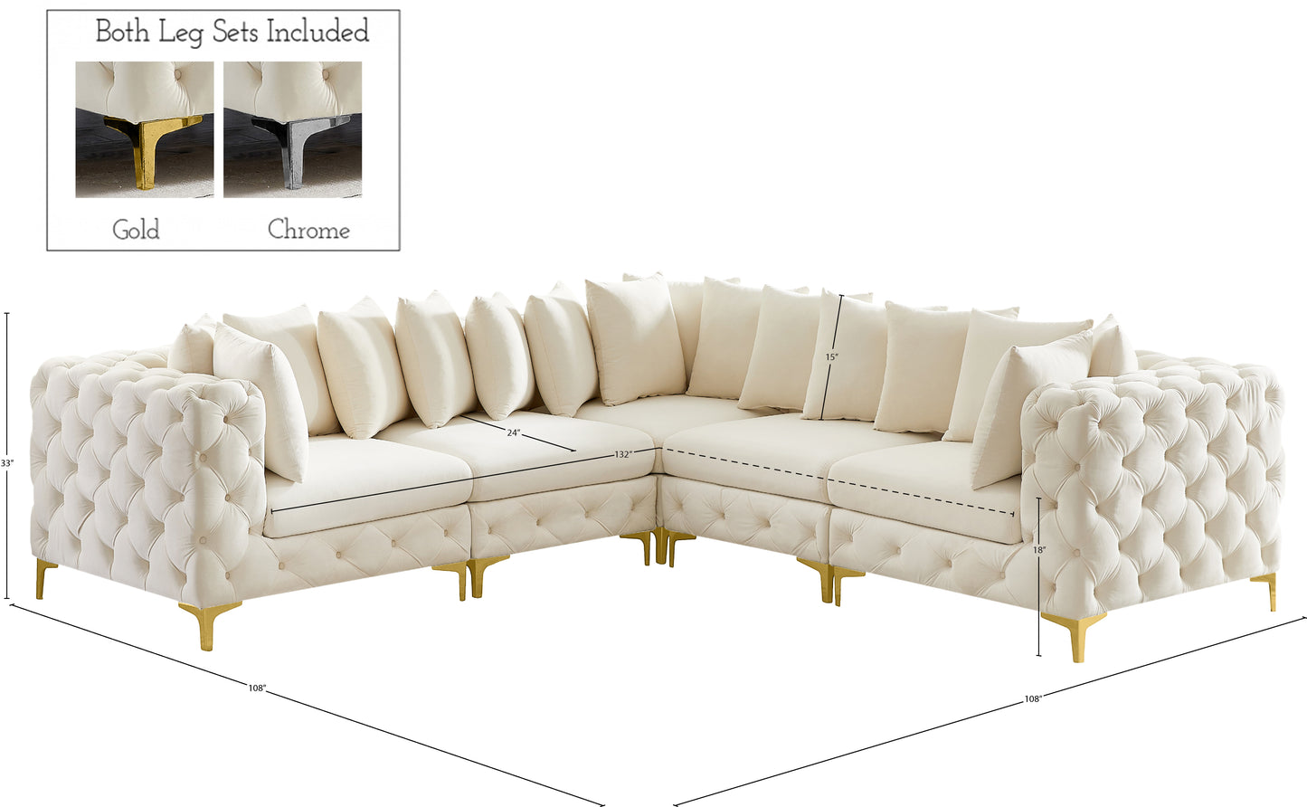 westmount cream velvet modular sectional sec5c