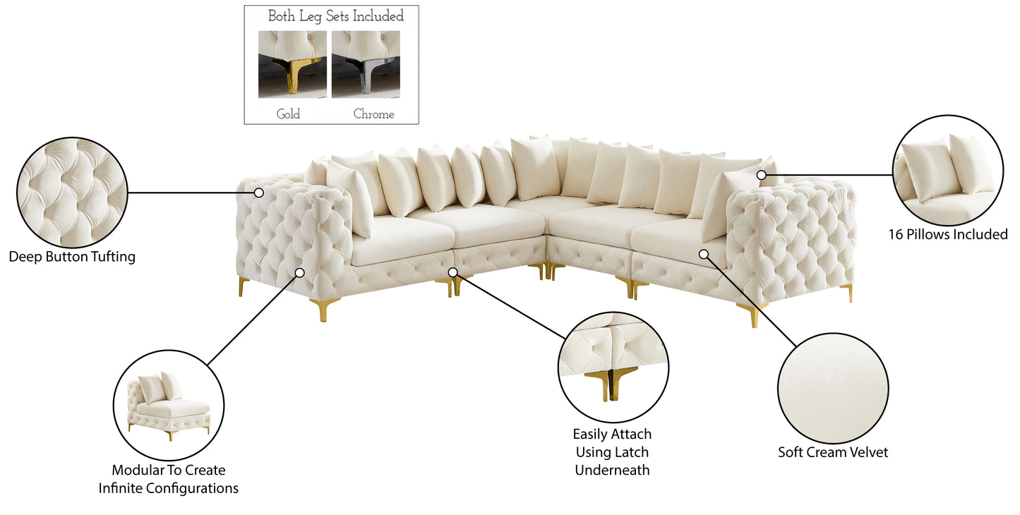 westmount cream velvet modular sectional sec5c