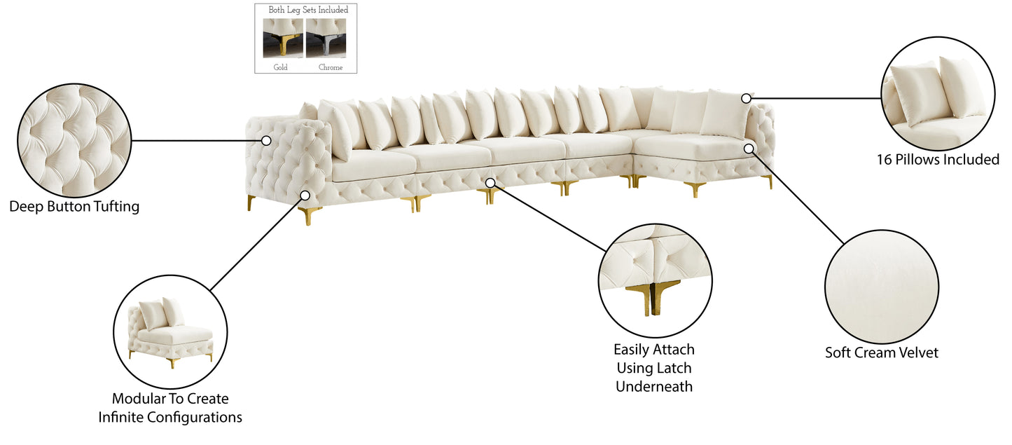 westmount cream velvet modular sectional sec6c