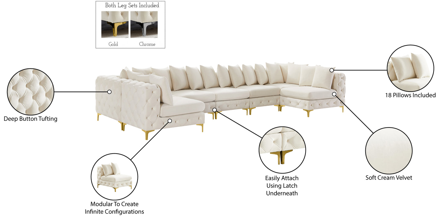 westmount cream velvet modular sectional sec7a