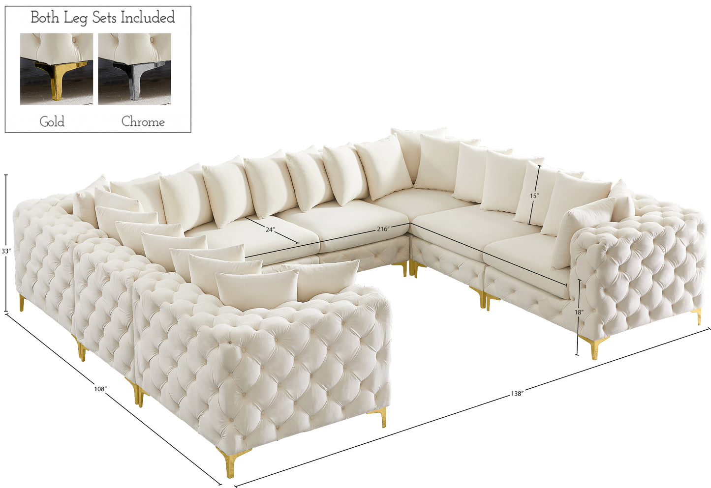 westmount cream velvet modular sectional sec8a