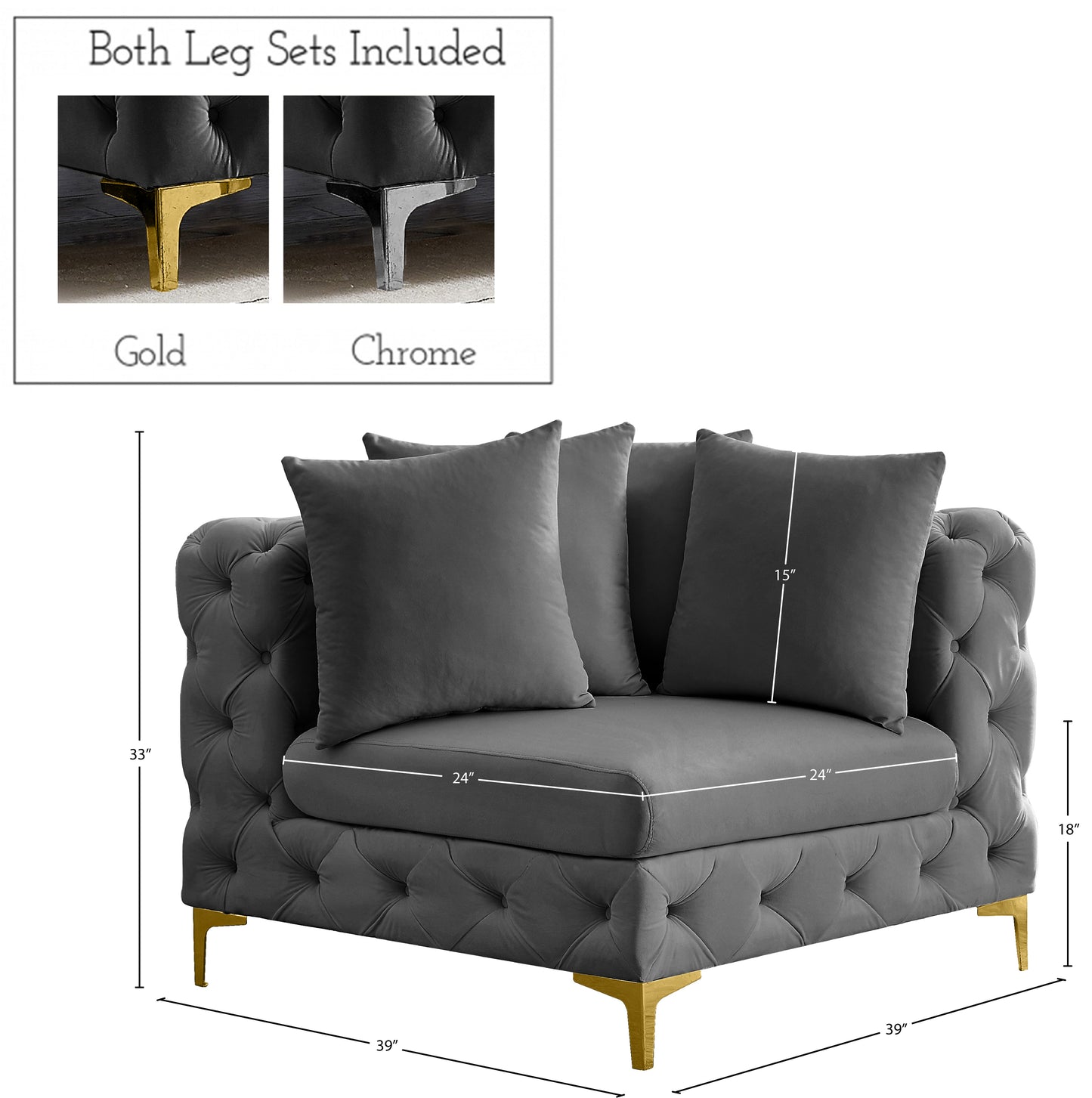 westmount grey velvet corner chair corner