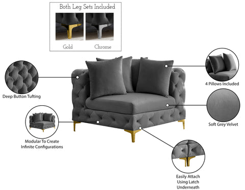Westmount Grey Velvet Corner Chair Corner