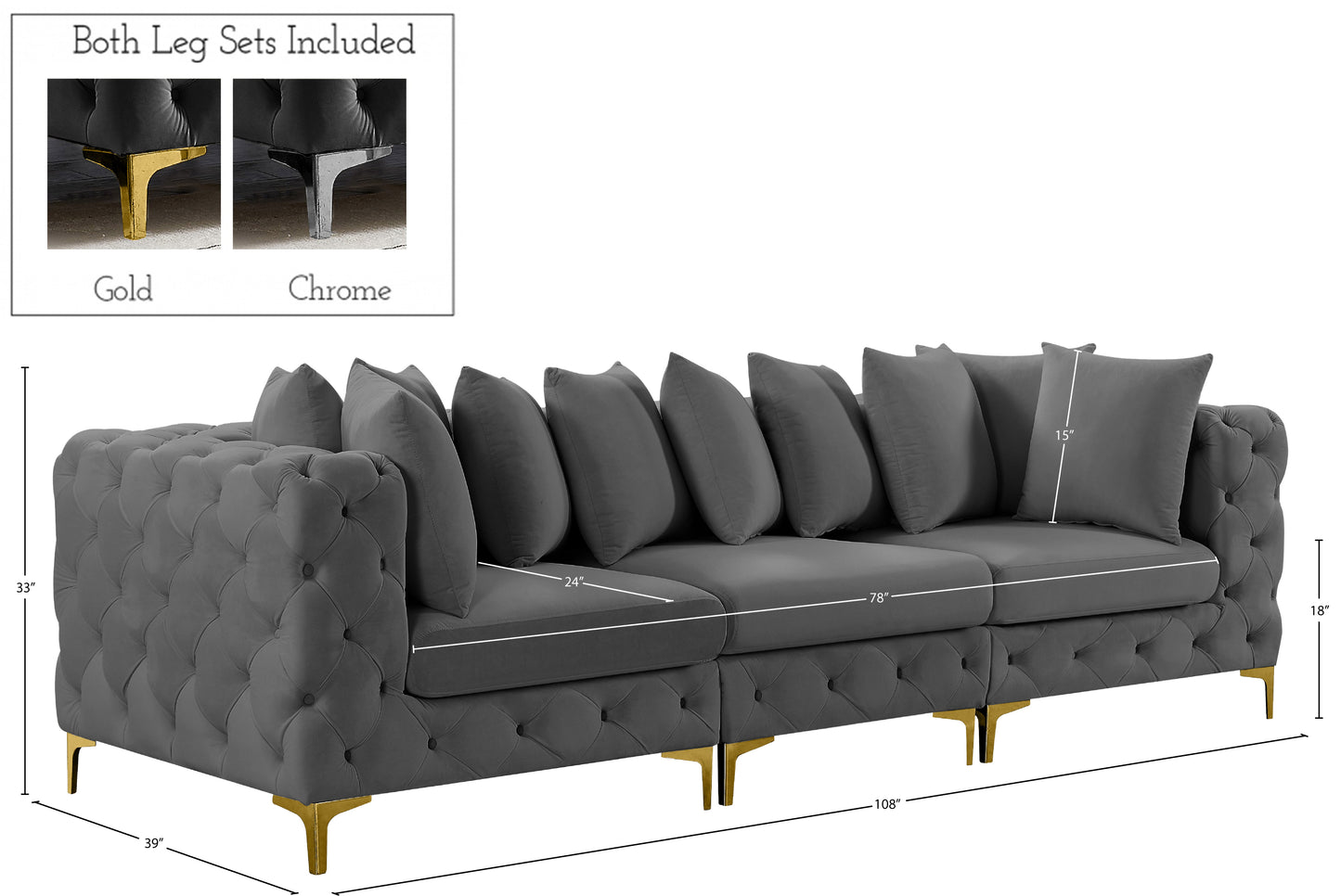 westmount grey velvet modular sofa s108