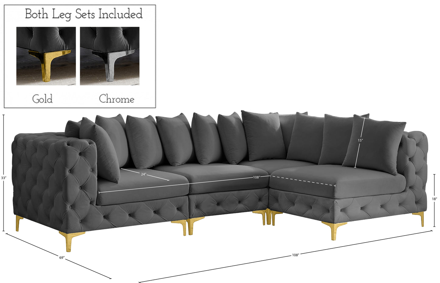 westmount grey velvet modular sectional sec4a