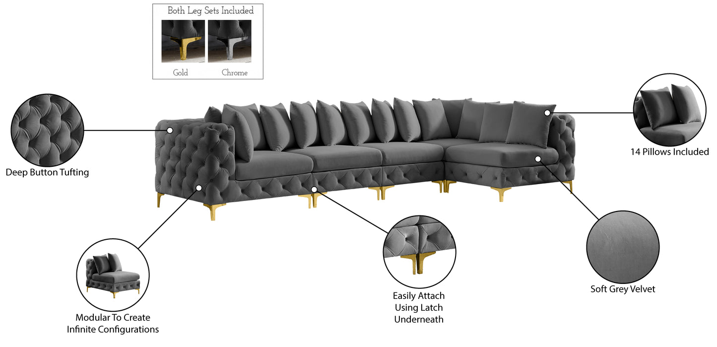 westmount grey velvet modular sectional sec5a