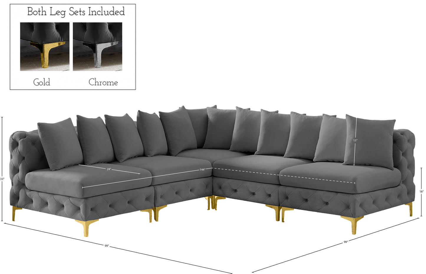 westmount grey velvet modular sectional sec5b