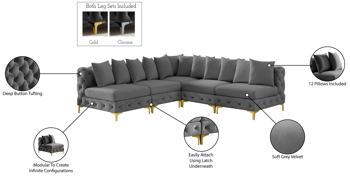 westmount grey velvet modular sectional sec5b