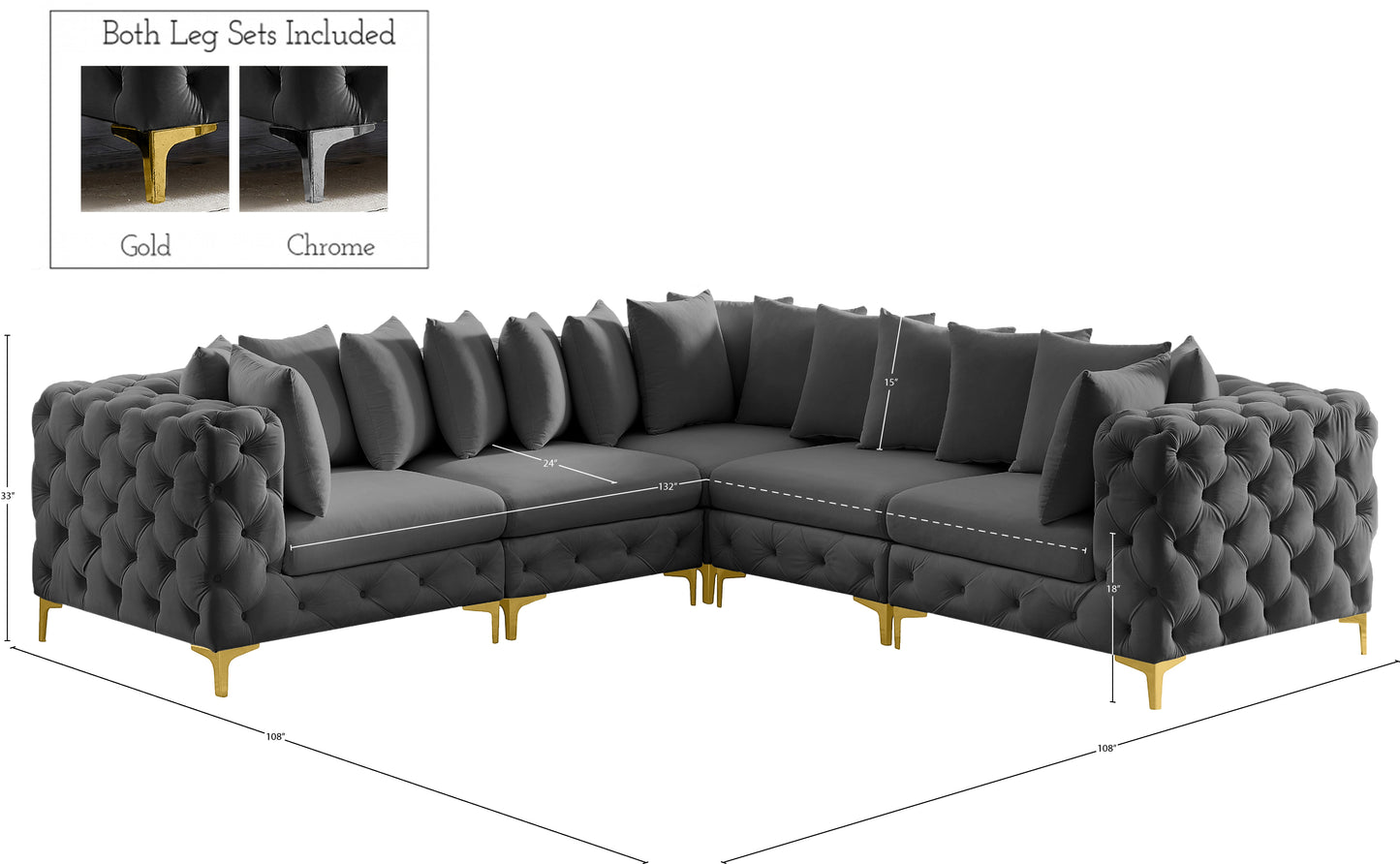 westmount grey velvet modular sectional sec5c