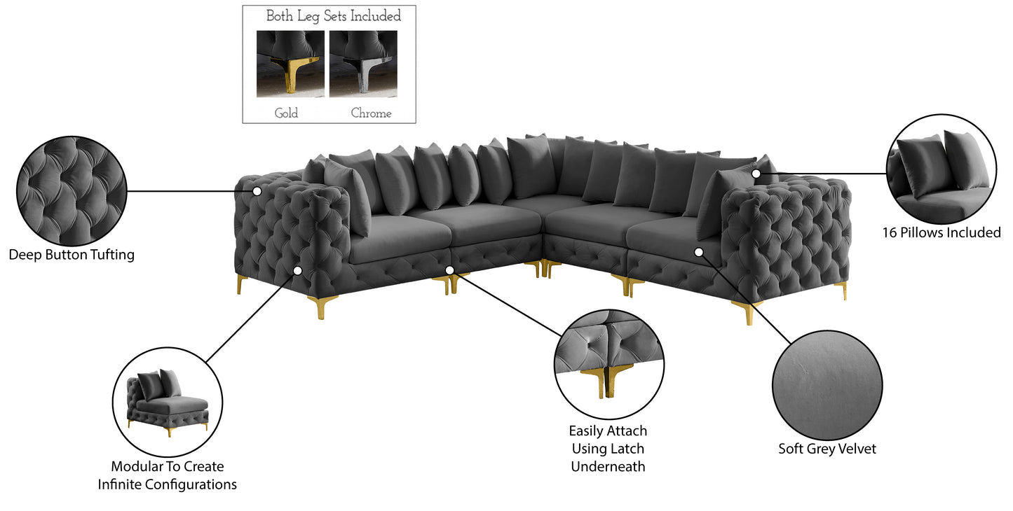 westmount grey velvet modular sectional sec5c