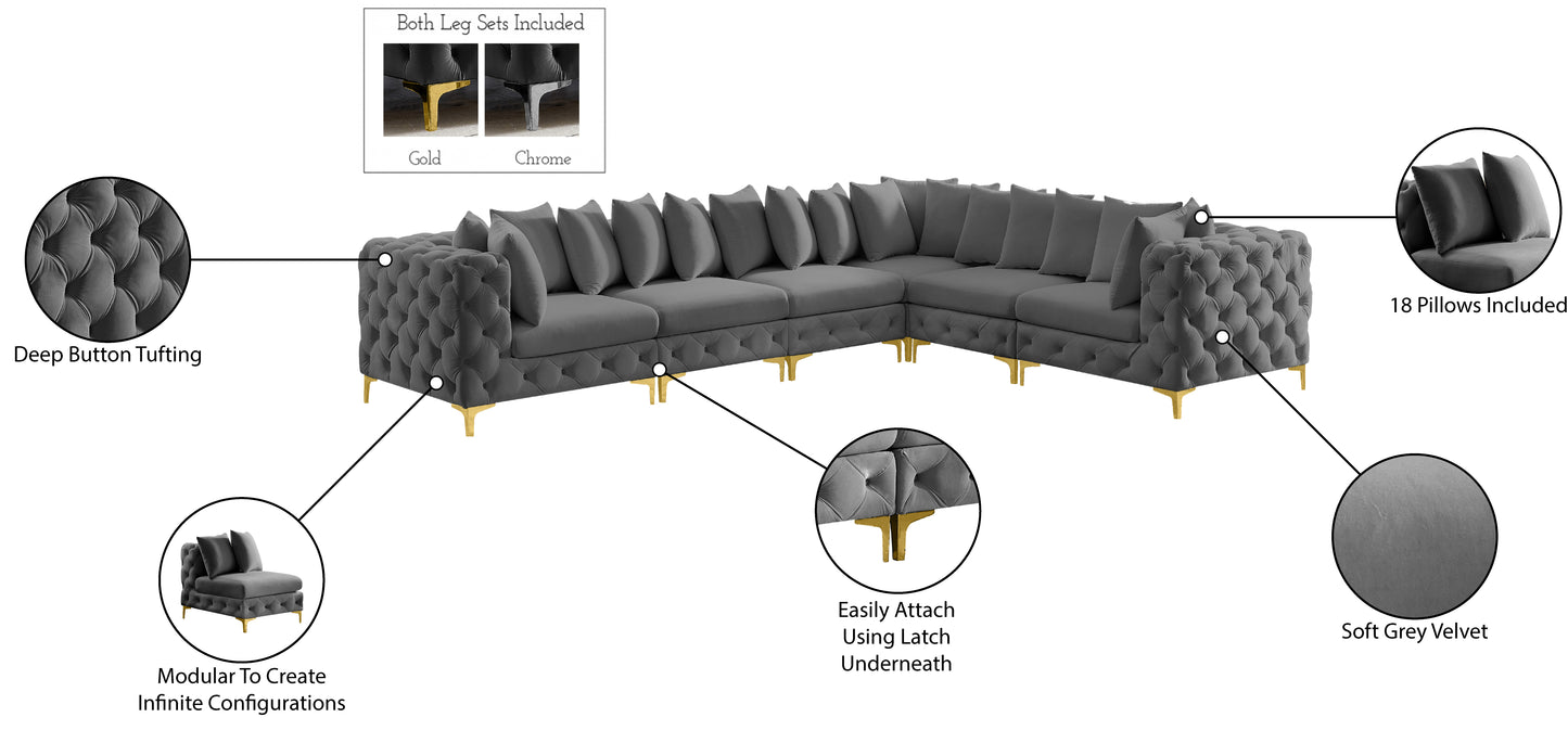 westmount grey velvet modular sectional sec6a