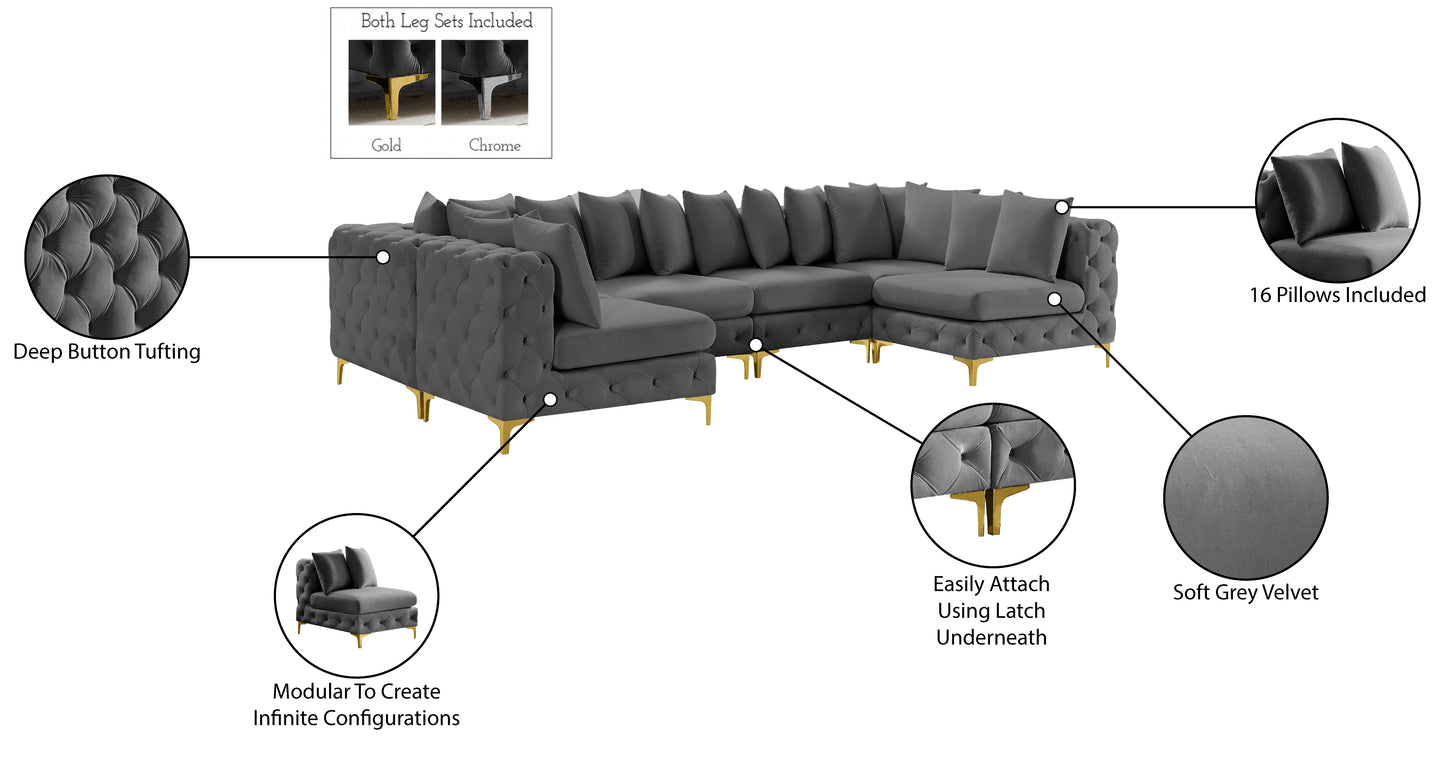 westmount grey velvet modular sectional sec6b