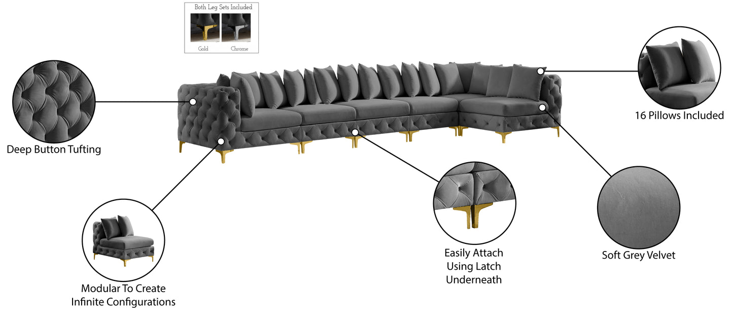 westmount grey velvet modular sectional sec6c