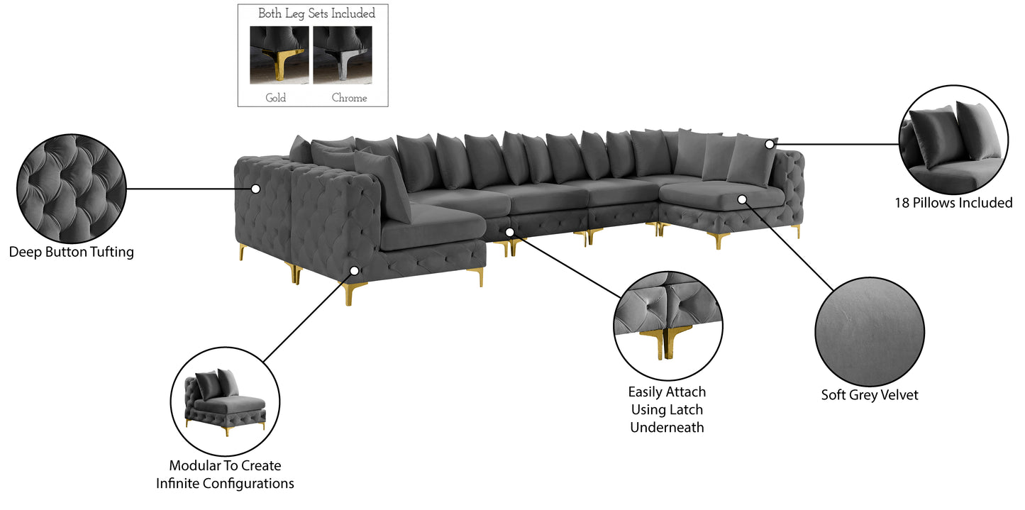 westmount grey velvet modular sectional sec7c