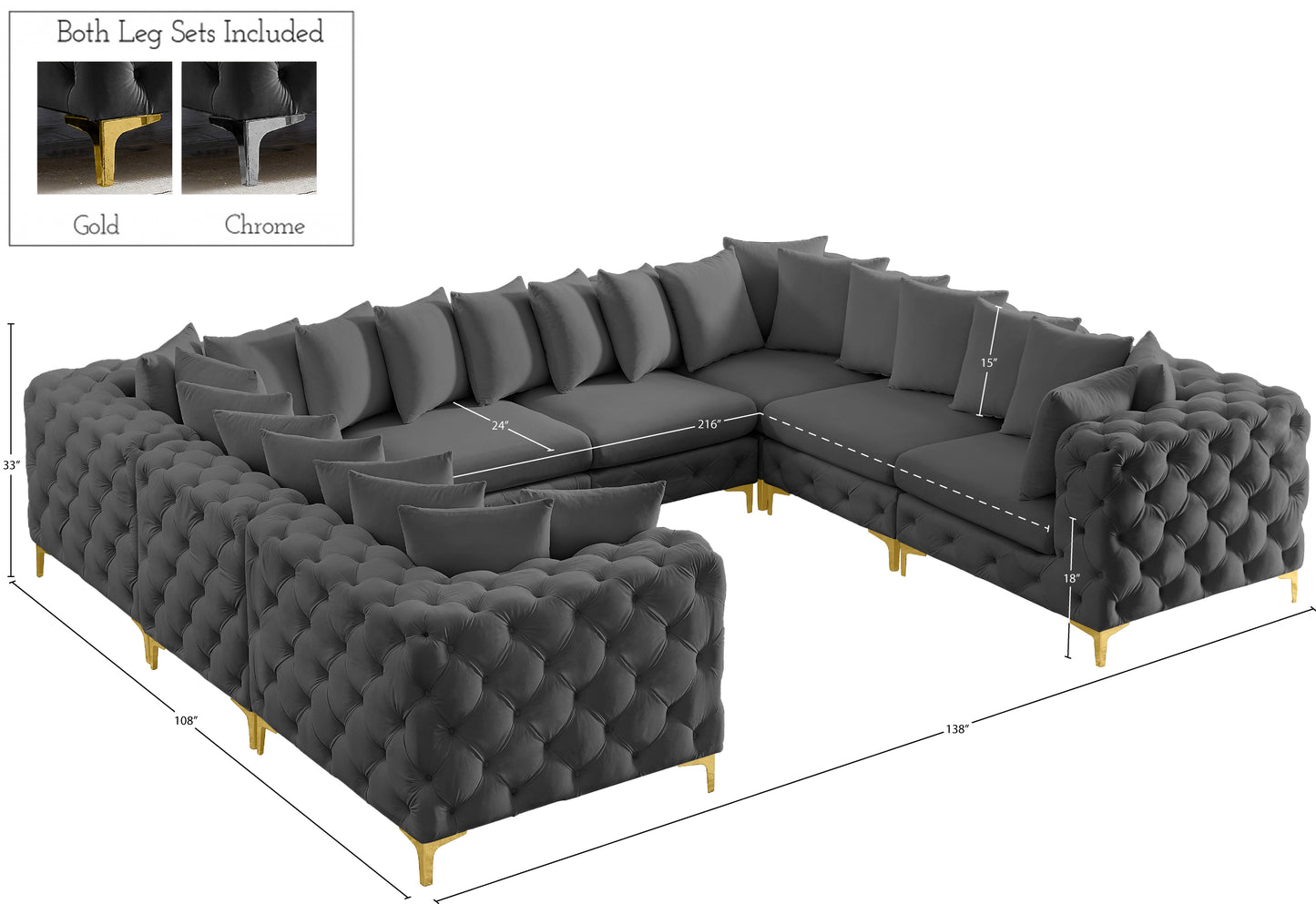 westmount grey velvet modular sectional sec8a