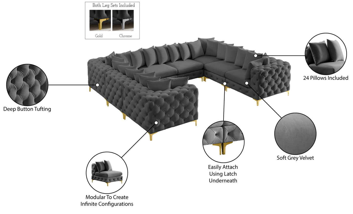 westmount grey velvet modular sectional sec8a