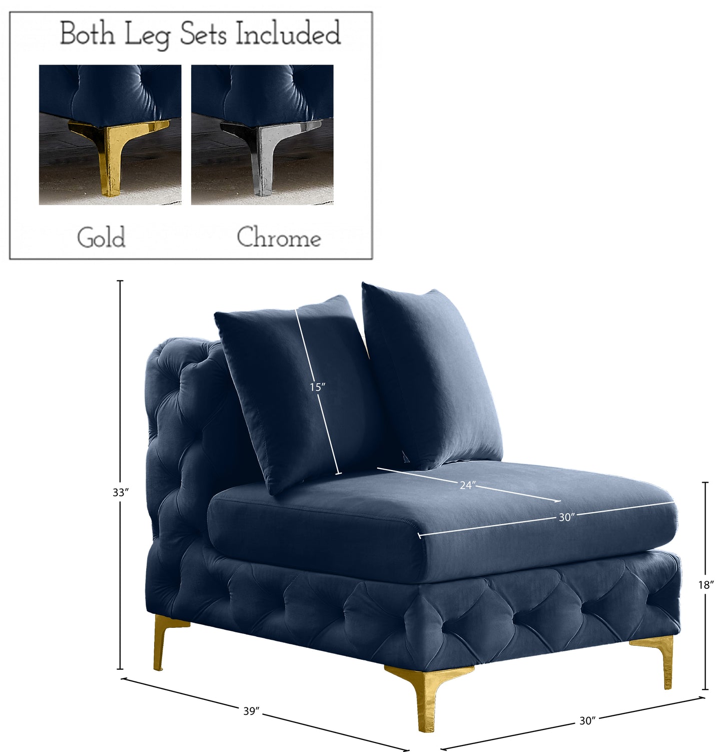 westmount navy velvet armless chair armless