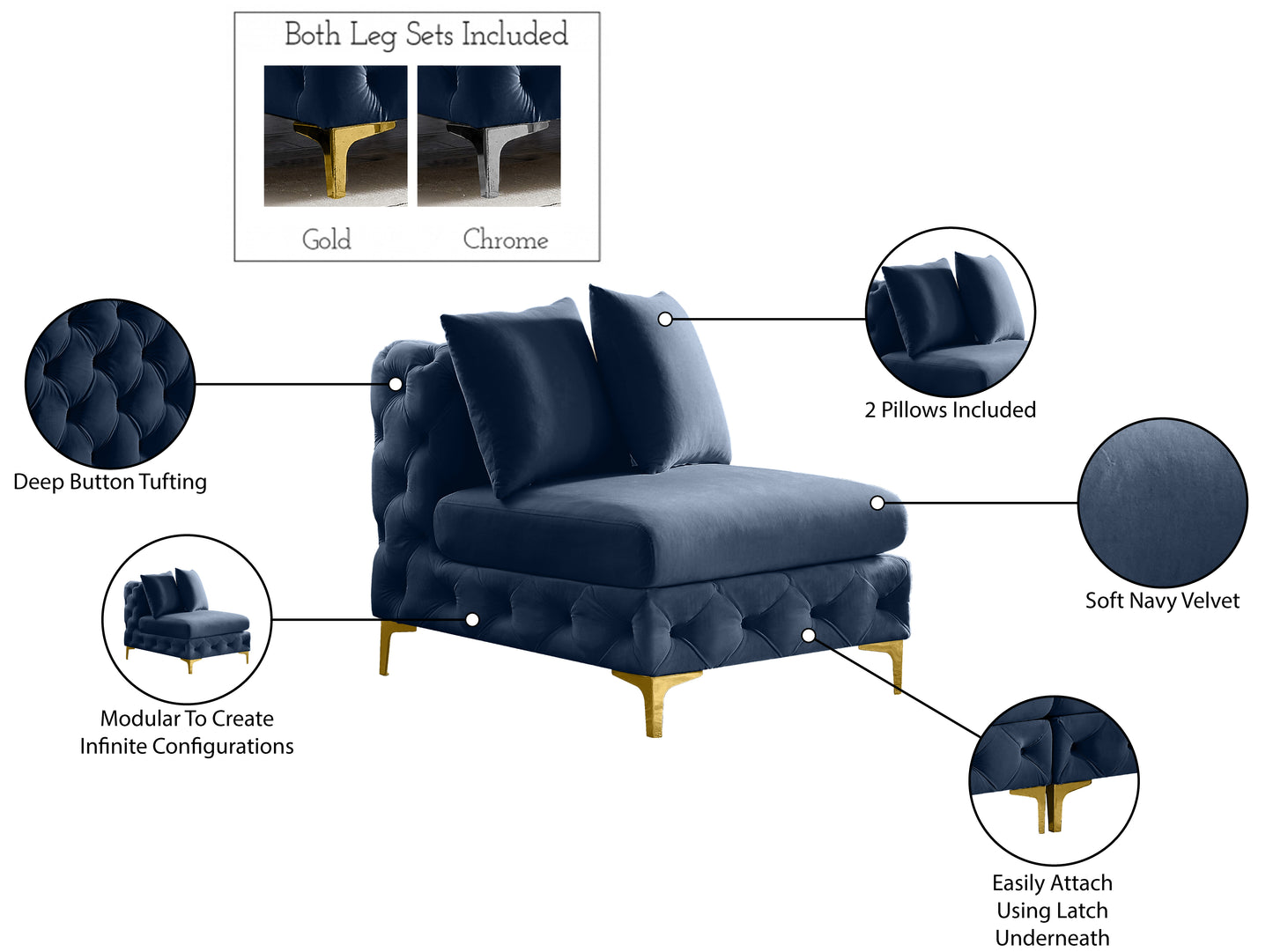 westmount navy velvet armless chair armless