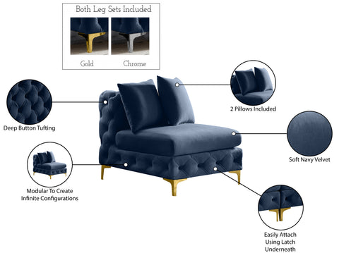 Westmount Navy Velvet Armless Chair Armless