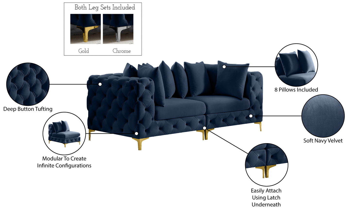 westmount navy velvet modular sofa s78