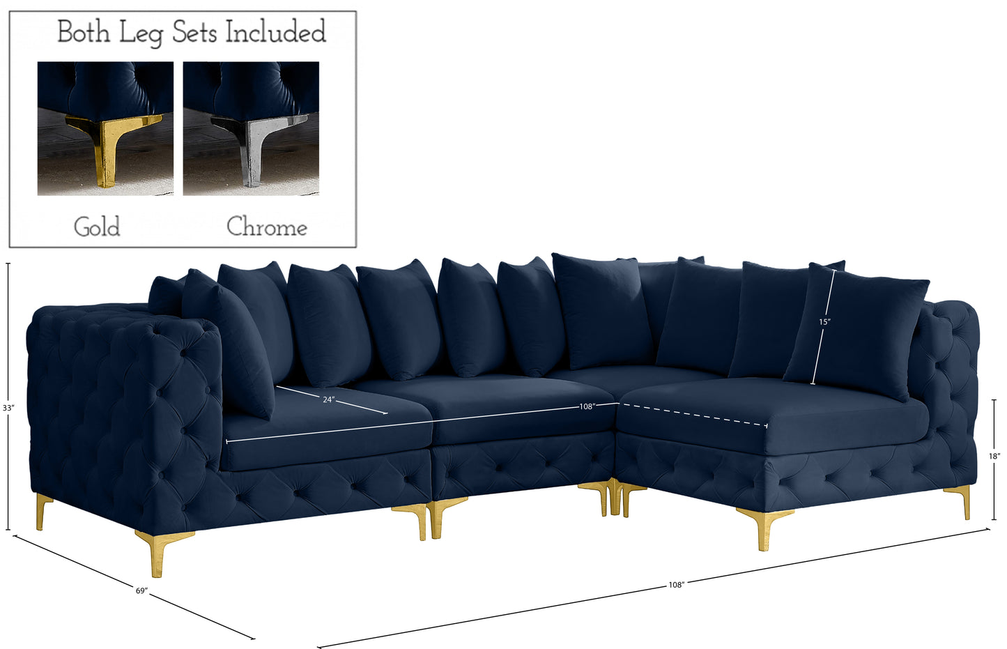 westmount navy velvet modular sectional sec4a