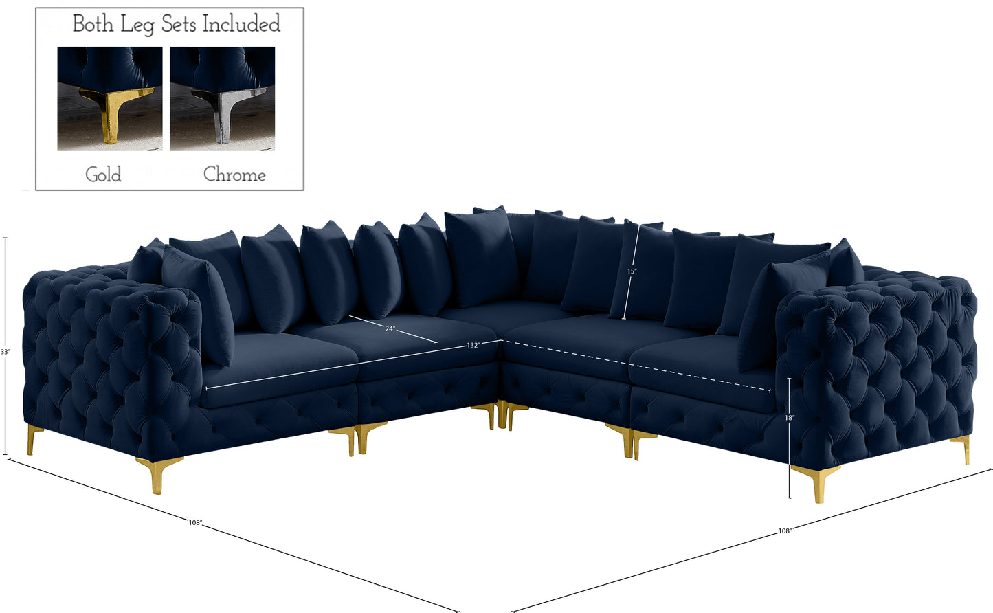 westmount navy velvet modular sectional sec5c