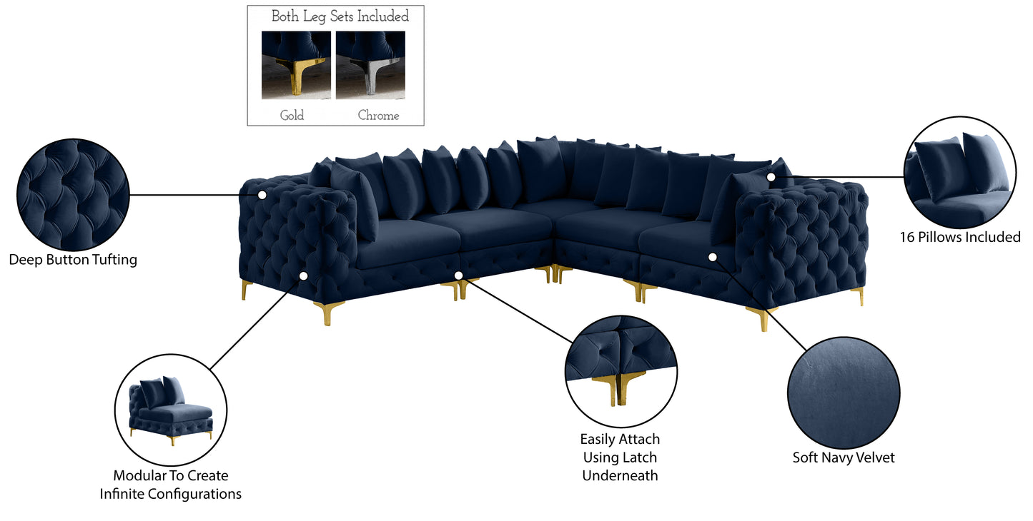 westmount navy velvet modular sectional sec5c