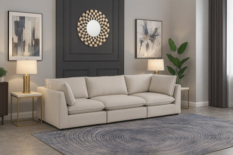 Linden 120" Beige Linen Textured Fabric Upholstered Sofa, 3-Piece