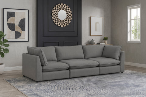 Linden 120" Grey Linen Textured Fabric Upholstered Sofa, 3-Piece
