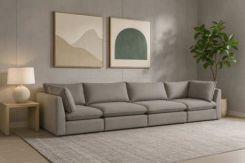Linden 160" Grey Linen Textured Fabric Upholstered Sofa, 4-Piece