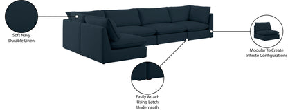 Winston Navy Durable Linen Textured Modular Sectional Sec5A