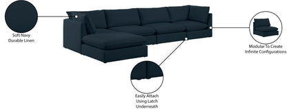 Winston Navy Durable Linen Textured Modular Sectional Sec5B