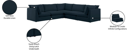 Winston Navy Durable Linen Textured Modular Sectional Sec5D