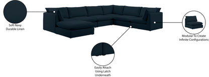 Winston Navy Durable Linen Textured Modular Sectional Sec7B