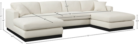 Bellamy 127" Cream Linen Textured Fabric Upholstered Sectional, 3-Piece (Style 2)