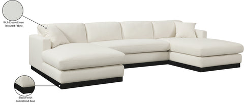 Bellamy 127" Cream Linen Textured Fabric Upholstered Sectional, 3-Piece (Style 2)