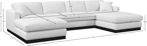 Bellamy 127" White Linen Textured Fabric Upholstered Sectional, 3-Piece (Style 2)
