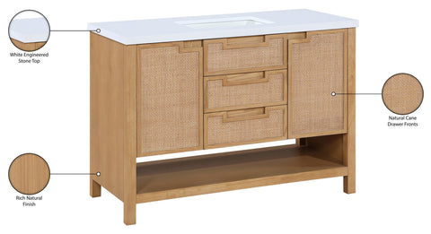 Bellamy 48" Natural Engineered Stone, Cane And Solid Wood Bathroom Vanity, 1 Piece