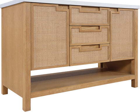Bellamy 48" Natural Engineered Stone, Cane And Solid Wood Bathroom Vanity, 1 Piece